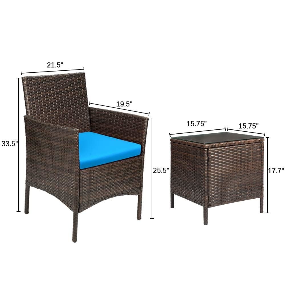 Homall Set di 3 mobili da giardino per patio, sedie in vimini e rattan PE con tavolo