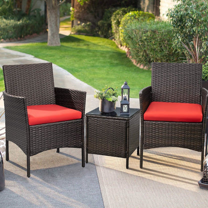 Homall Set di 3 mobili da giardino per patio, sedie in vimini e rattan PE con tavolo