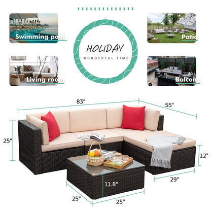 Homall 5 pezzi set di mobili da giardino in vimini divano componibile per esterni in rattan