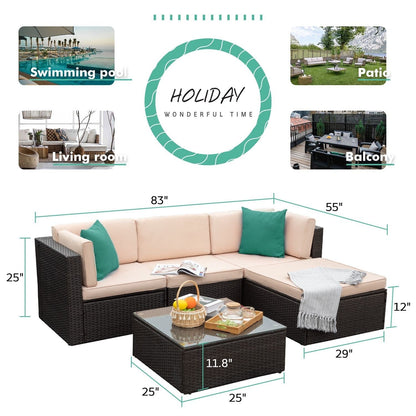 Homall 5 pezzi set di mobili da giardino in vimini divano componibile per esterni in rattan