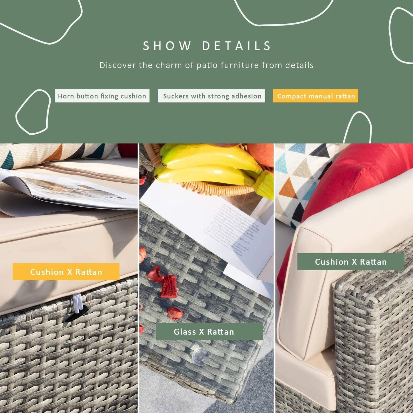 Homall 5 pezzi set di mobili da giardino in vimini divano componibile per esterni in rattan