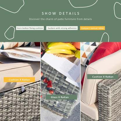 Homall 5 pezzi set di mobili da giardino in vimini divano componibile per esterni in rattan