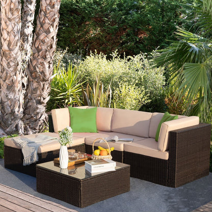 Homall 5 pezzi set di mobili da giardino in vimini divano componibile per esterni in rattan