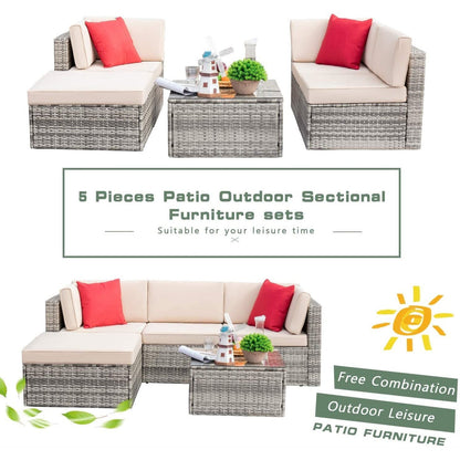 Homall 5 pezzi set di mobili da giardino in vimini divano componibile per esterni in rattan