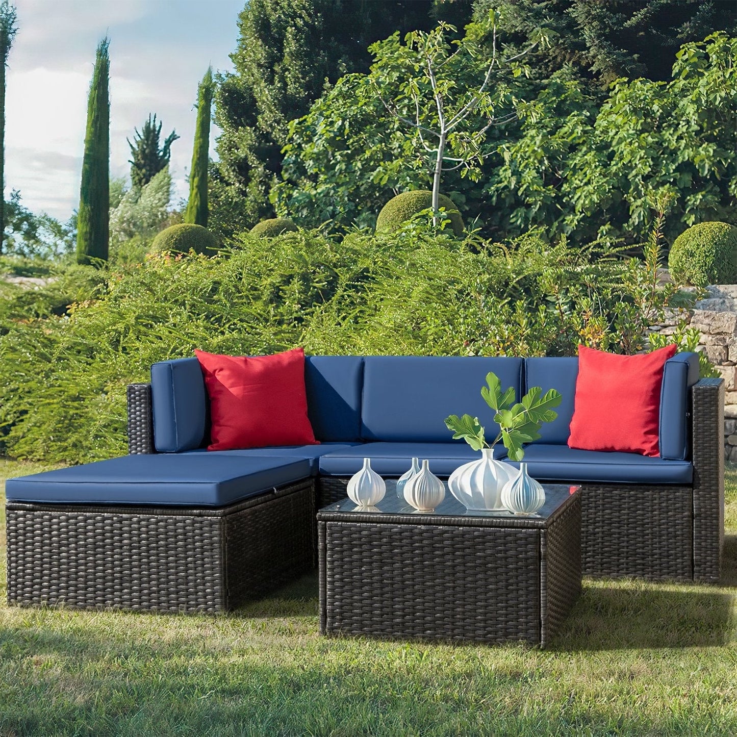 Homall 5 pezzi set di mobili da giardino in vimini divano componibile per esterni in rattan