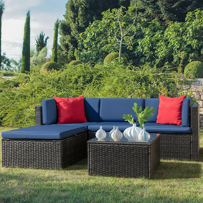 Homall 5 pezzi set di mobili da giardino in vimini divano componibile per esterni in rattan