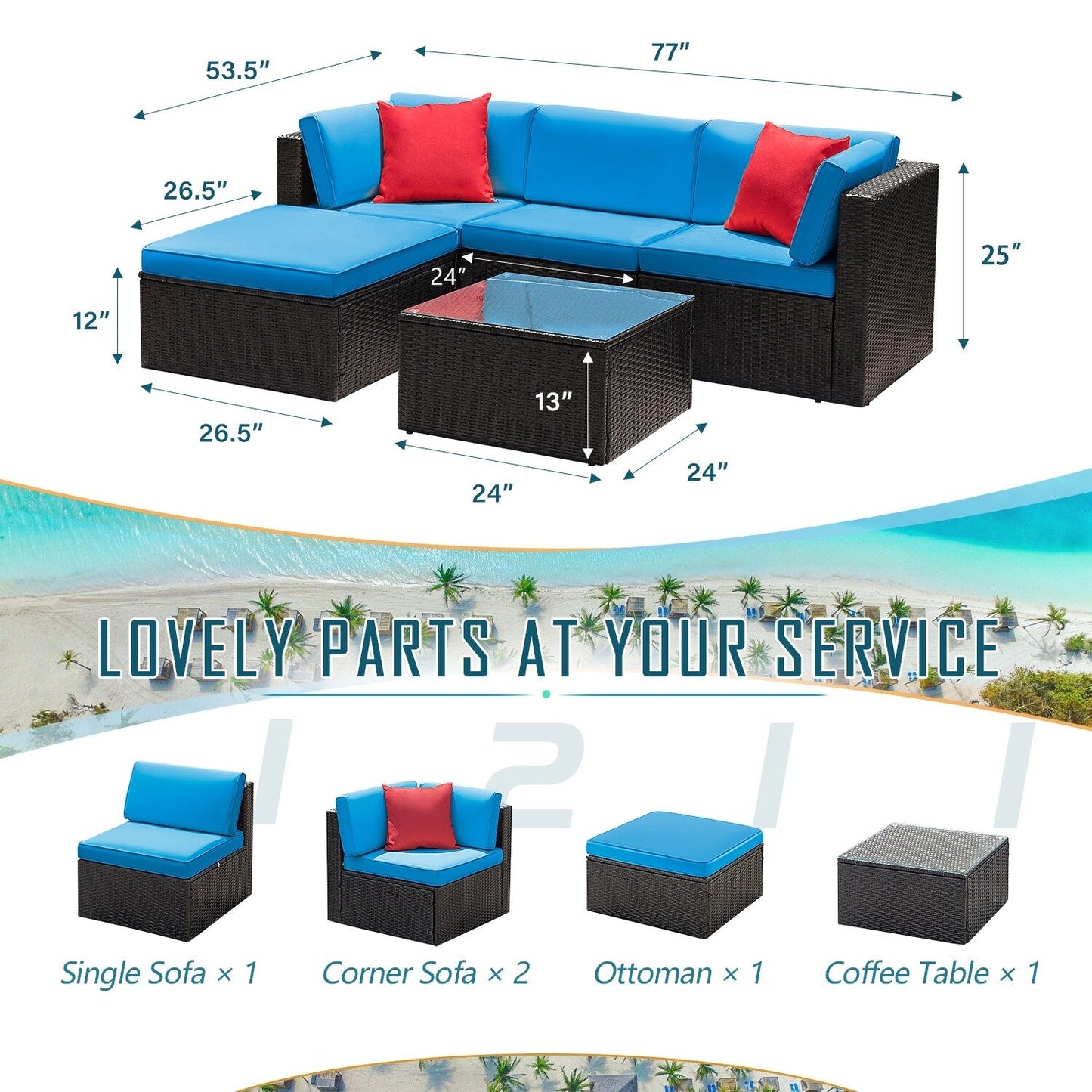 Homall 5 pezzi set di mobili da giardino in vimini divano componibile per esterni in rattan