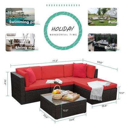 Homall 5 pezzi set di mobili da giardino in vimini divano componibile per esterni in rattan