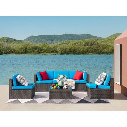 Homall 6 pezzi set di mobili da giardino divano componibile per esterni in rattan intrecciato manualmente set da conversazione per patio