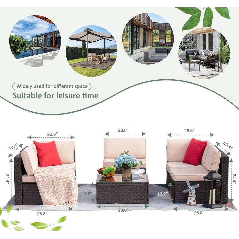 Homall 6 pezzi set di mobili da giardino divano componibile per esterni in rattan intrecciato manualmente set da conversazione per patio