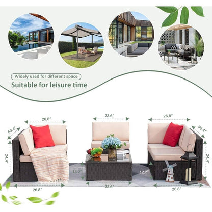 Homall 6 pezzi set di mobili da giardino divano componibile per esterni in rattan intrecciato manualmente set da conversazione per patio