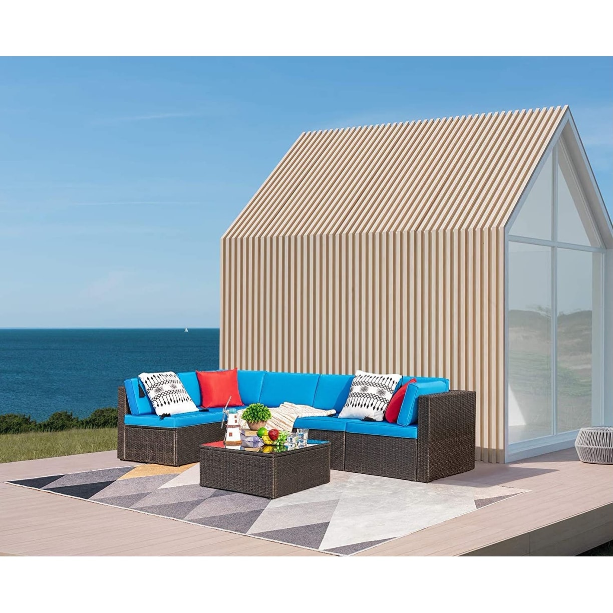 Homall 6 pezzi set di mobili da giardino divano componibile per esterni in rattan intrecciato manualmente set da conversazione per patio