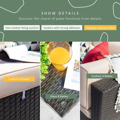 Homall 6 pezzi set di mobili da giardino divano componibile per esterni in rattan intrecciato manualmente set da conversazione per patio