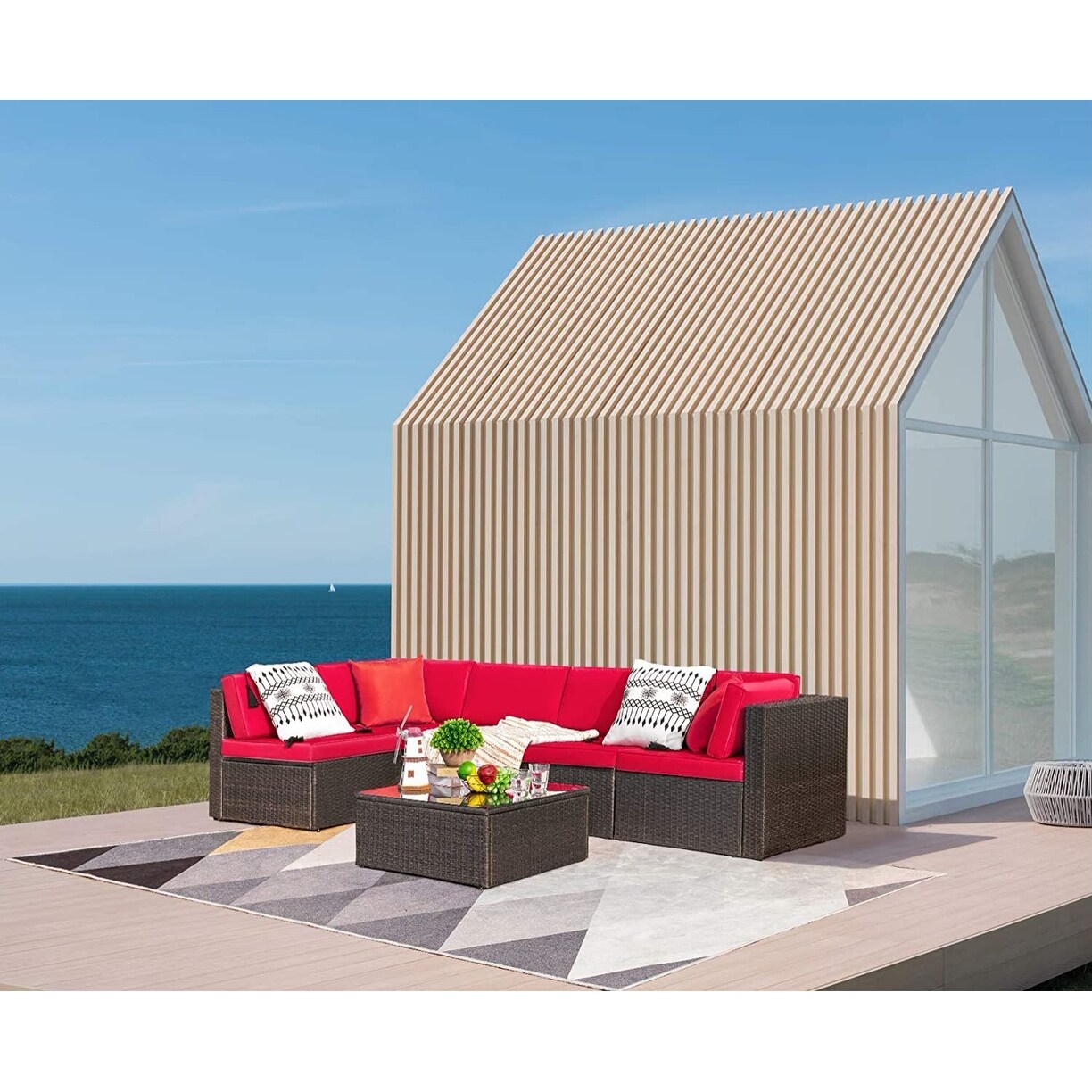 Homall 6 pezzi set di mobili da giardino divano componibile per esterni in rattan intrecciato manualmente set da conversazione per patio