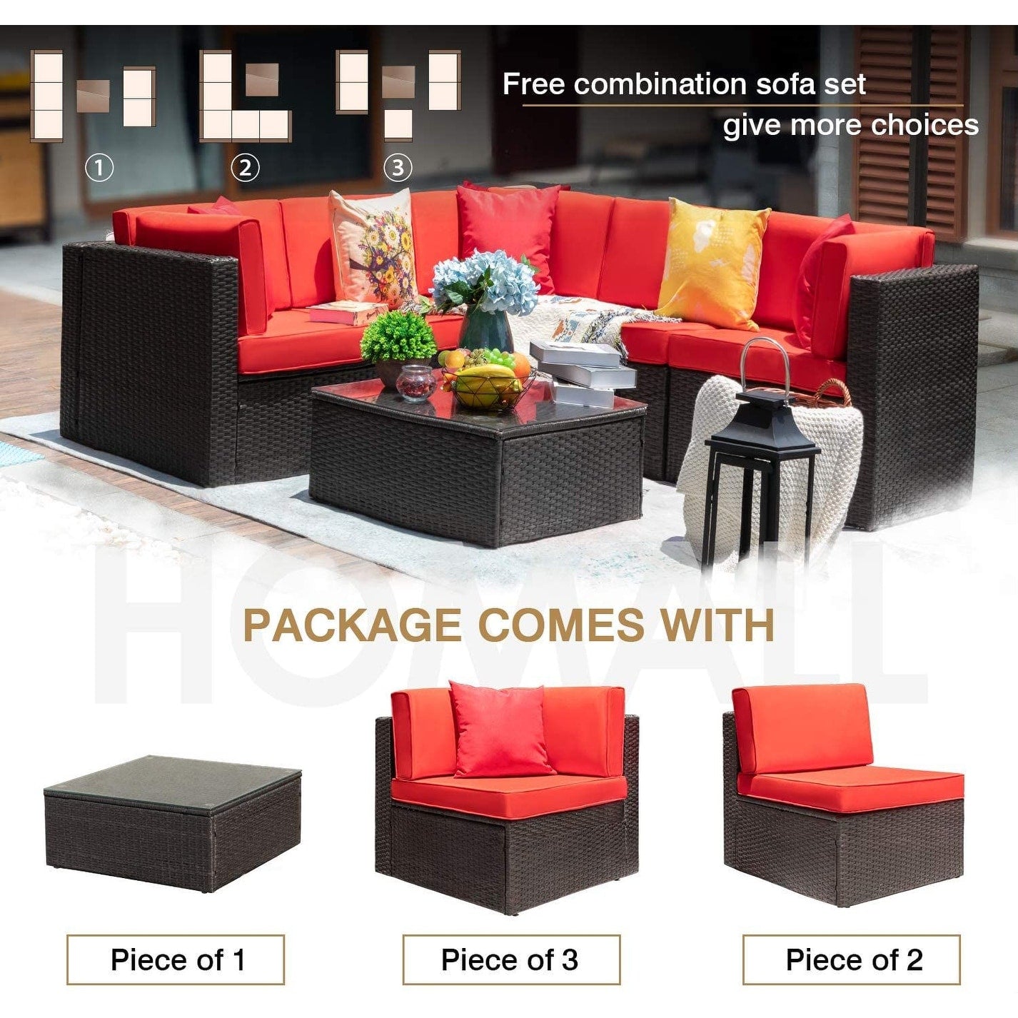 Set di mobili da giardino in rattan e vimini Homall da 6 pezzi