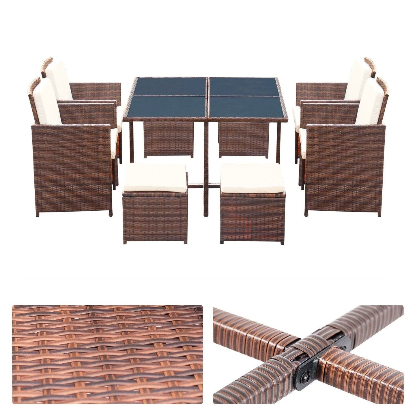 Homall 9 pezzi set da pranzo per patio sedie in rattan salvaspazio per esterni con tavolo in vetro set da conversazione componibile con cuscini