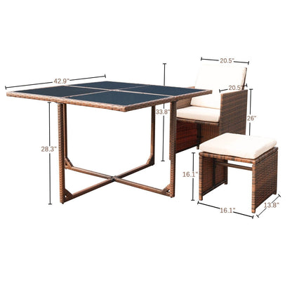 Homall 9 pezzi set da pranzo per patio sedie in rattan salvaspazio per esterni con tavolo in vetro set da conversazione componibile con cuscini