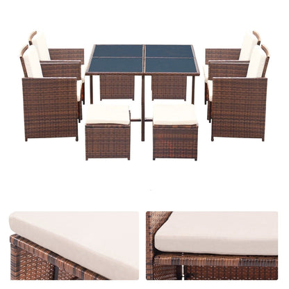Homall 9 pezzi set da pranzo per patio sedie in rattan salvaspazio per esterni con tavolo in vetro set da conversazione componibile con cuscini