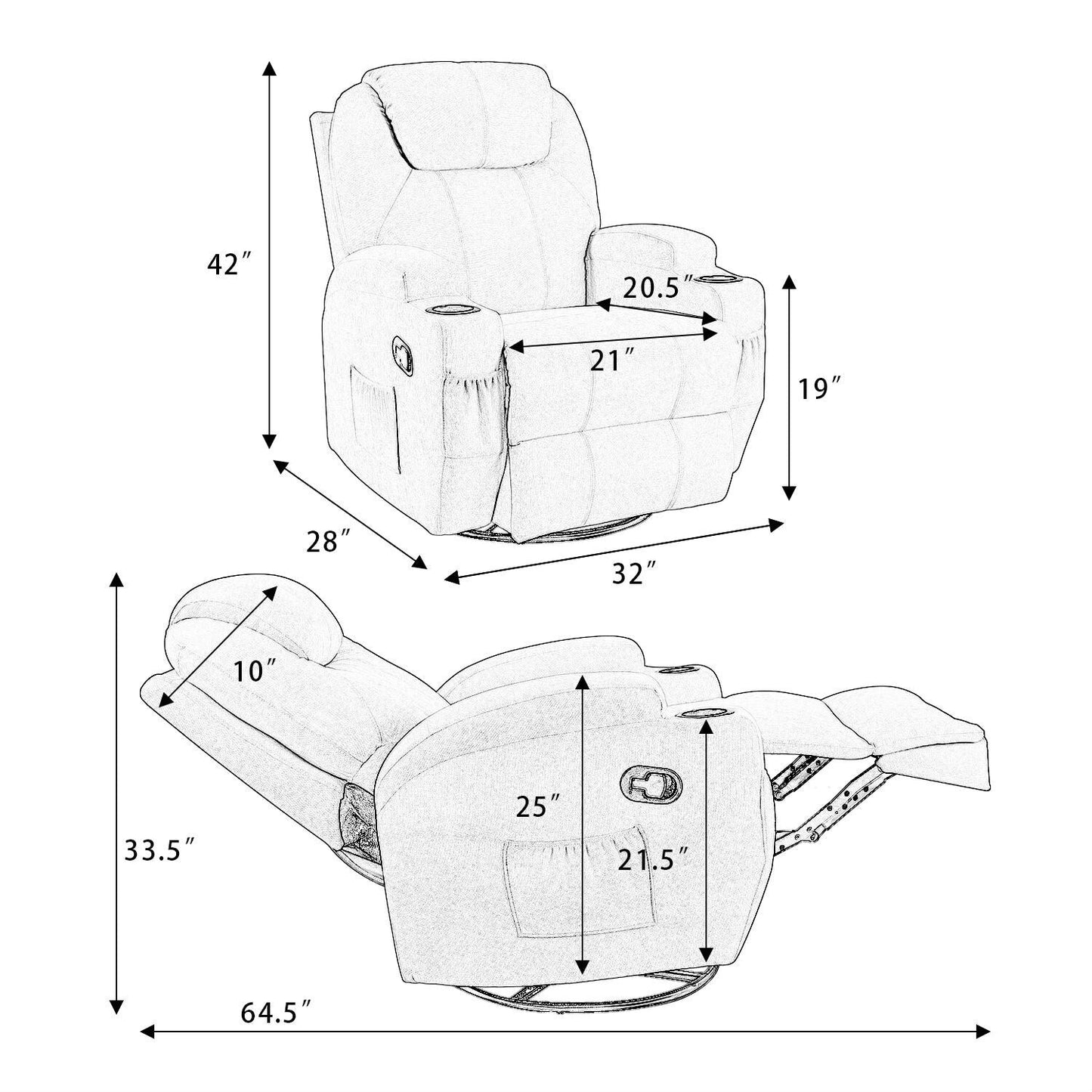 Poltrona reclinabile girevole per massaggi Homall, divano per soggiorno in tessuto