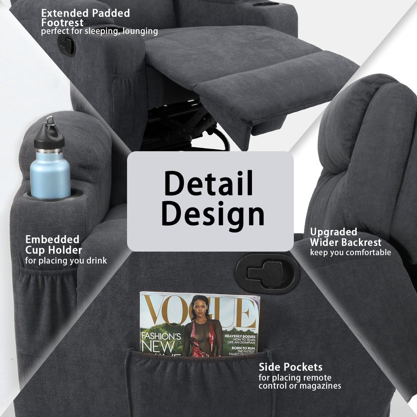 Poltrona reclinabile girevole per massaggi Homall, divano per soggiorno in tessuto