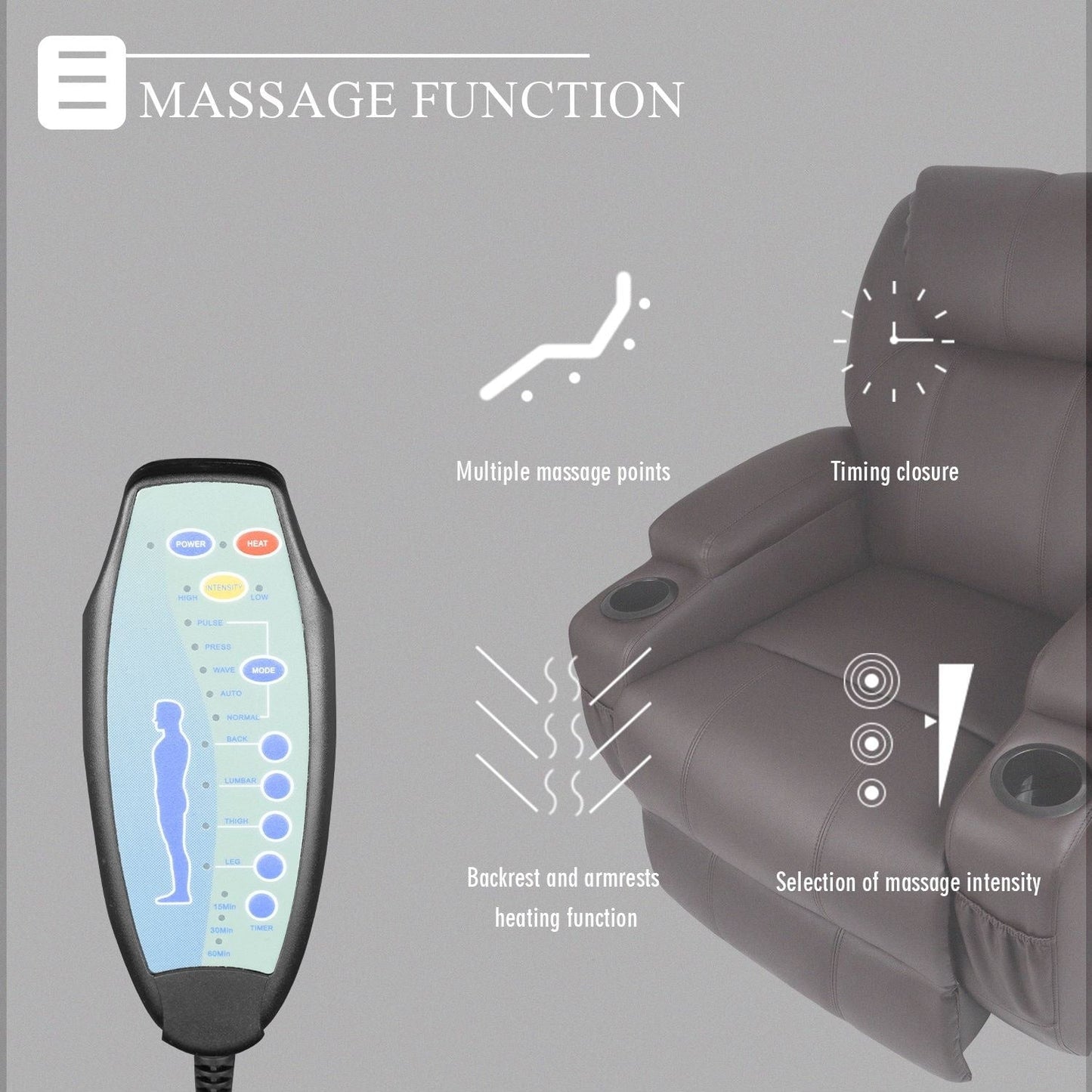 Poltrona reclinabile massaggiante Homall, girevole, riscaldata, in similpelle, per soggiorno