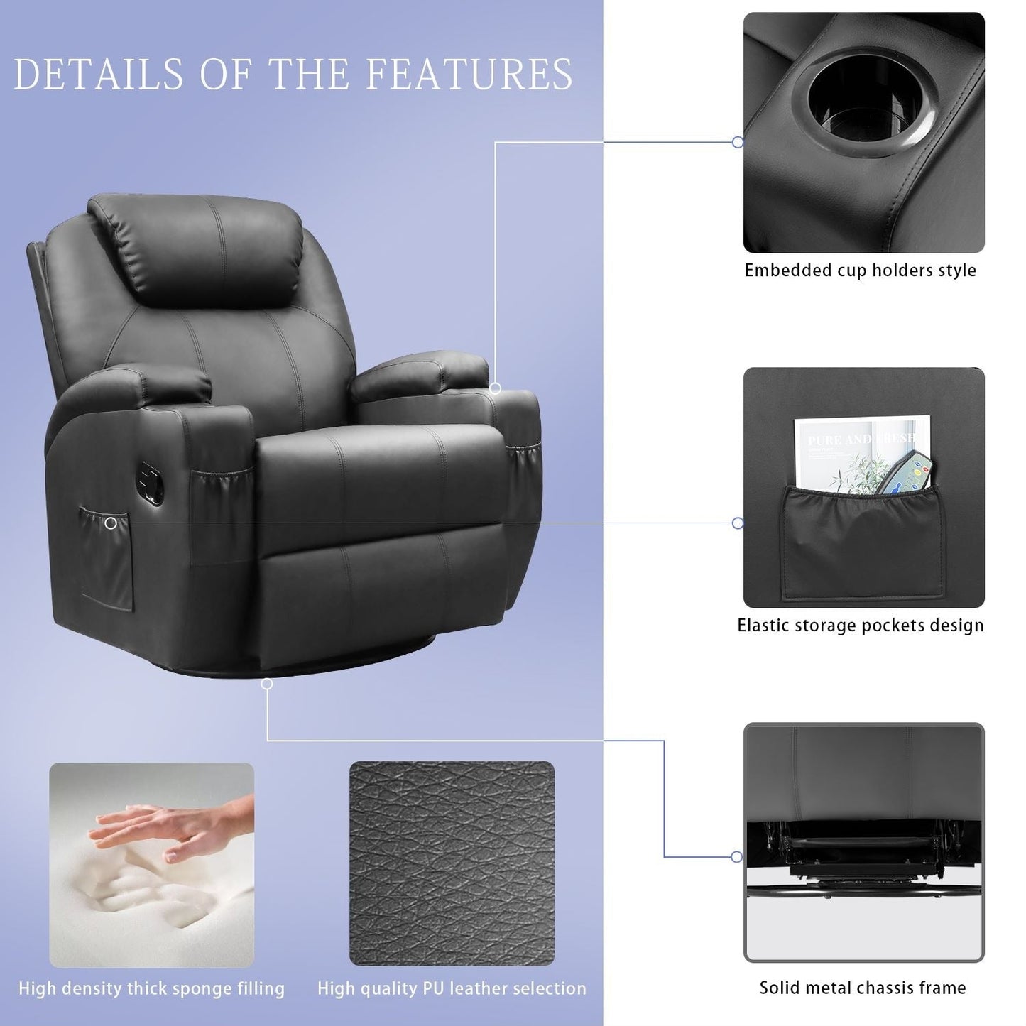 Poltrona reclinabile massaggiante Homall, girevole, riscaldata, in similpelle, per soggiorno