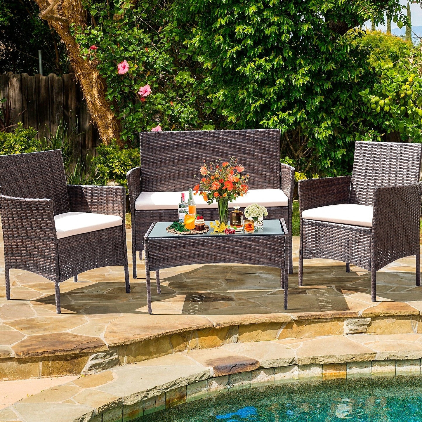 Set da esterno per patio Homall in rattan PE da 4 pezzi