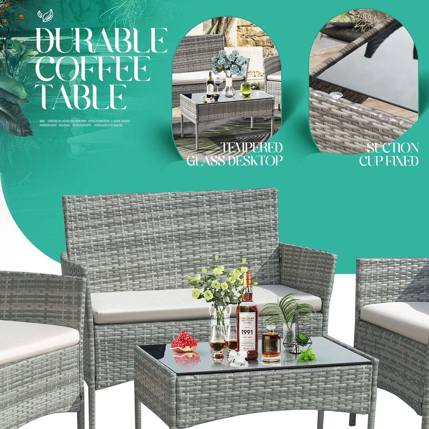 Set da esterno per patio Homall in rattan PE da 4 pezzi