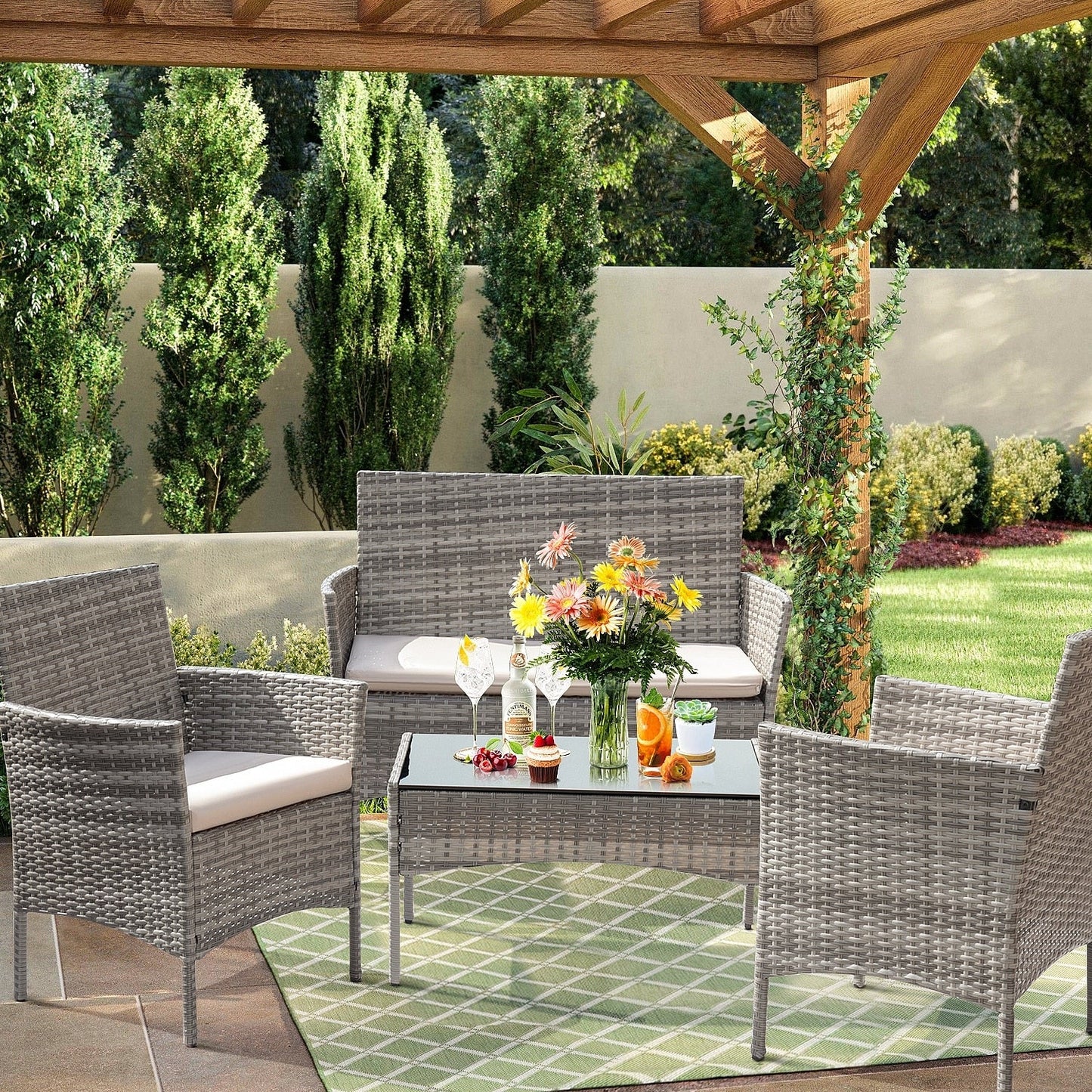 Set da esterno per patio Homall in rattan PE da 4 pezzi