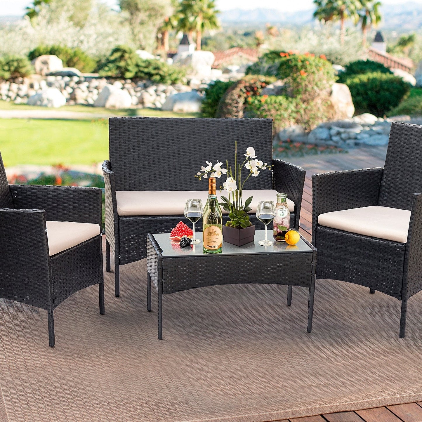 Set da esterno per patio Homall in rattan PE da 4 pezzi