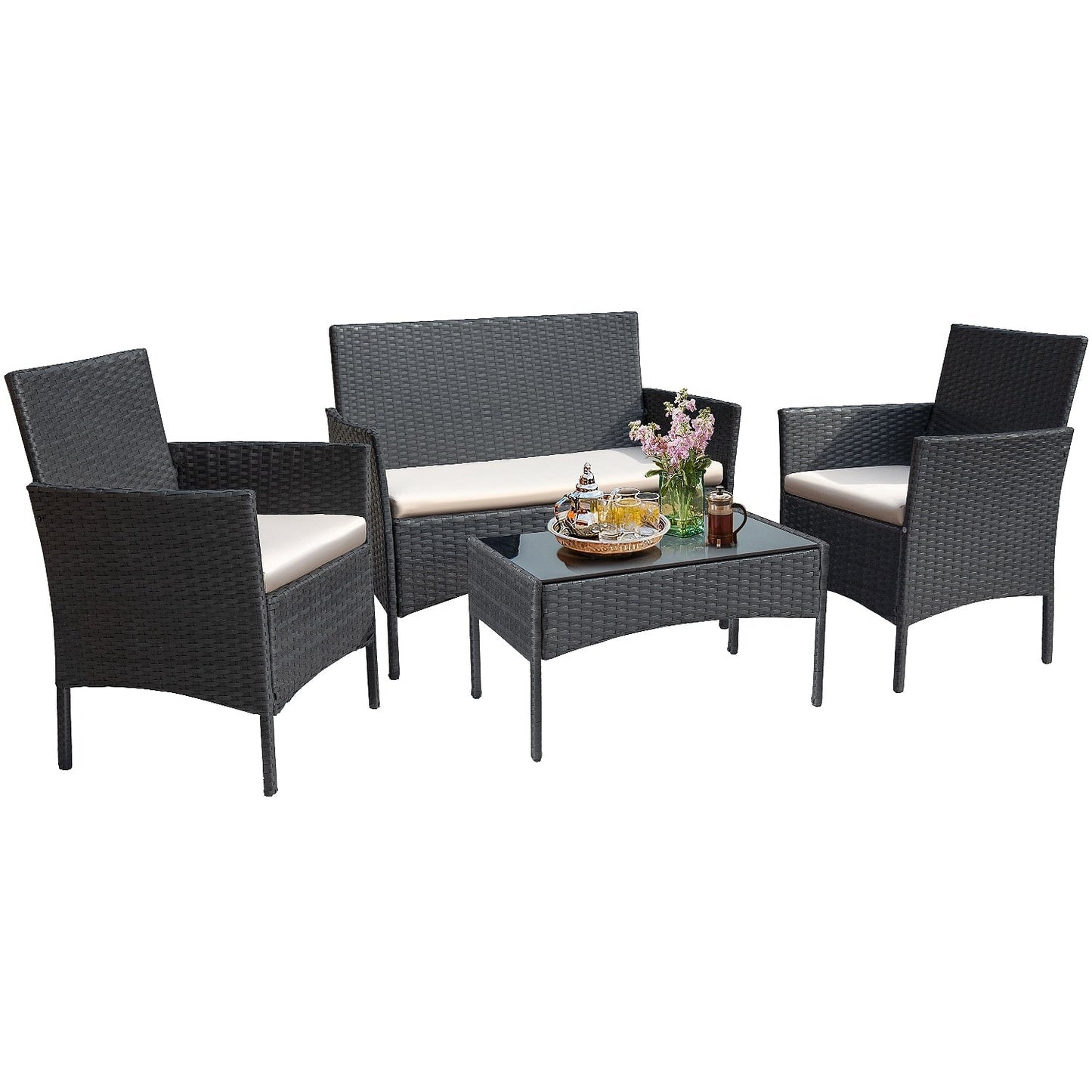 Set da esterno per patio Homall in rattan PE da 4 pezzi