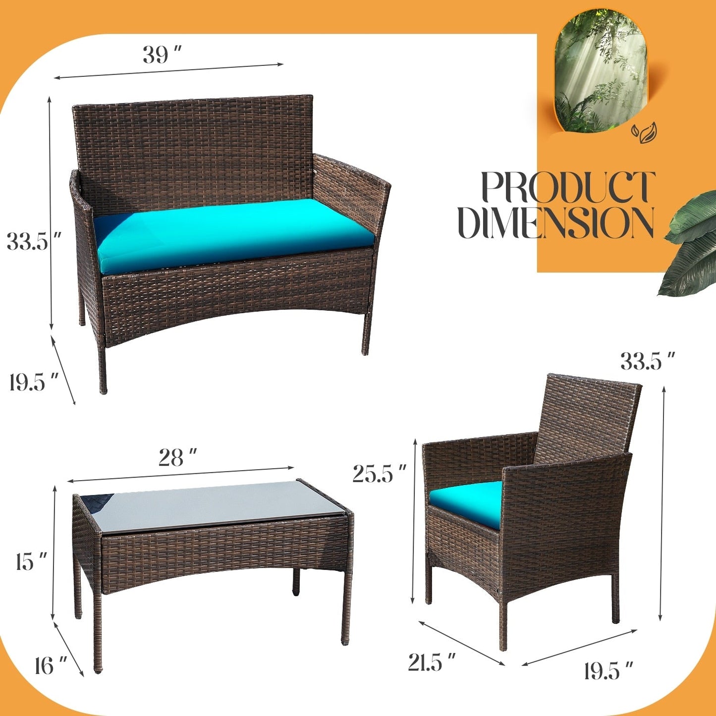 Set da esterno per patio Homall in rattan PE da 4 pezzi