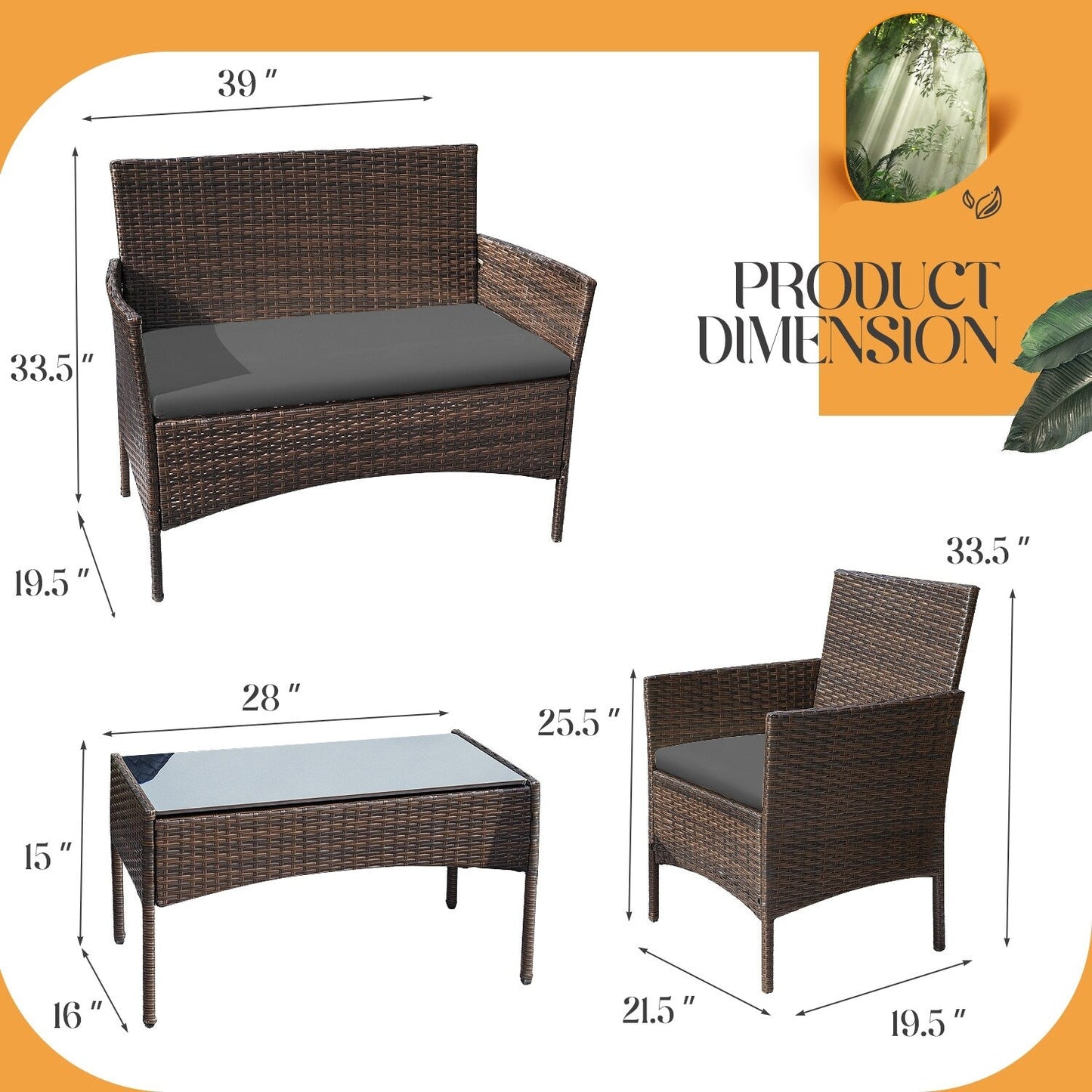 Set da esterno per patio Homall in rattan PE da 4 pezzi
