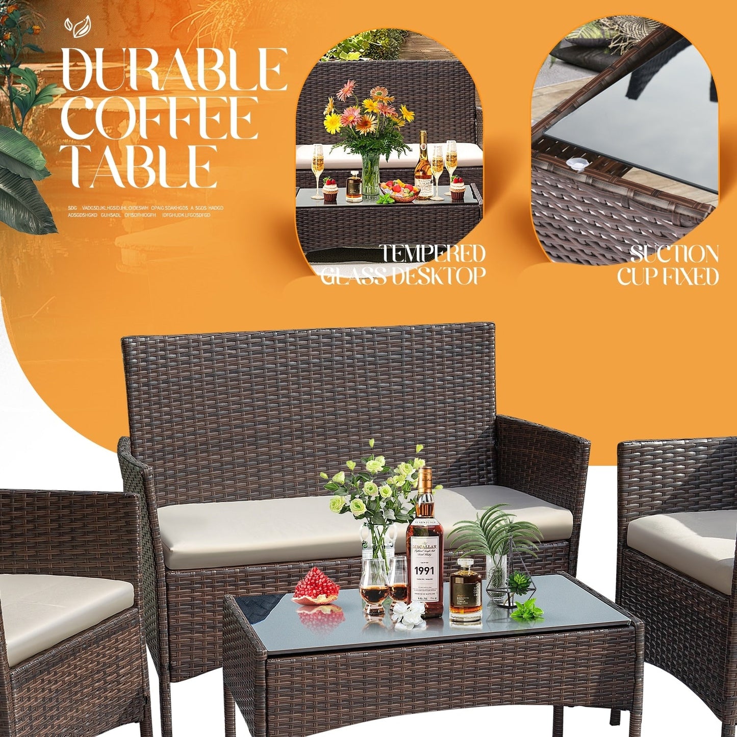 Set da esterno per patio Homall in rattan PE da 4 pezzi