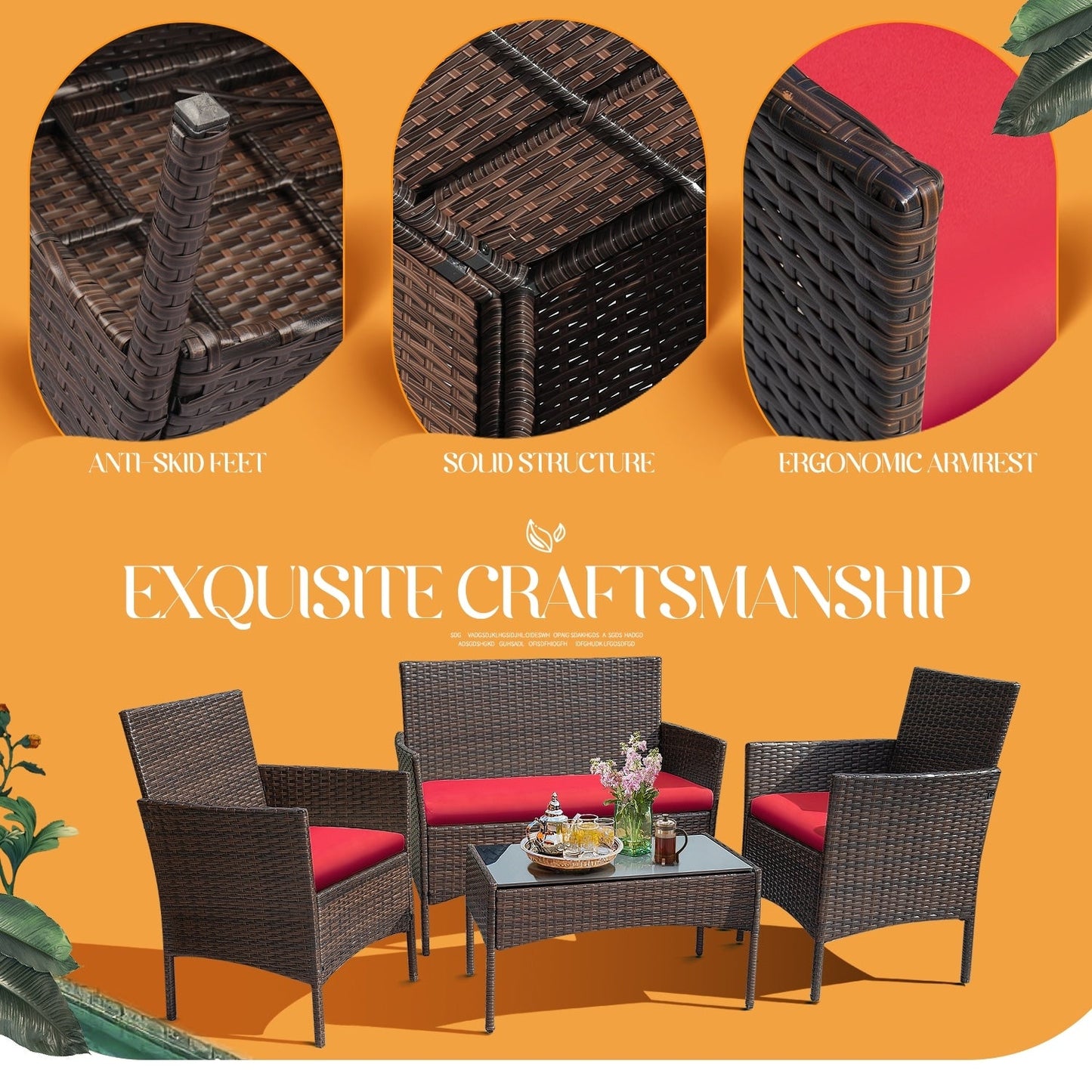 Set da esterno per patio Homall in rattan PE da 4 pezzi