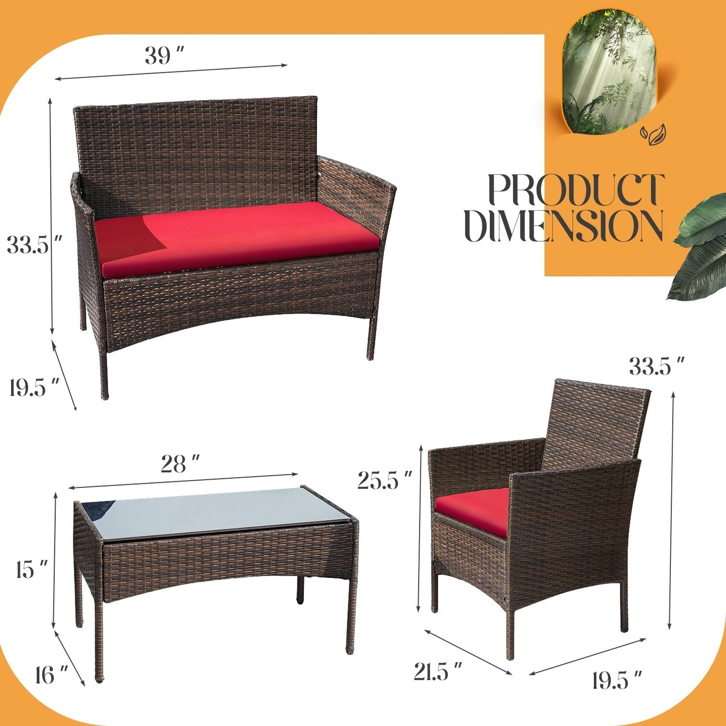 Set da esterno per patio Homall in rattan PE da 4 pezzi