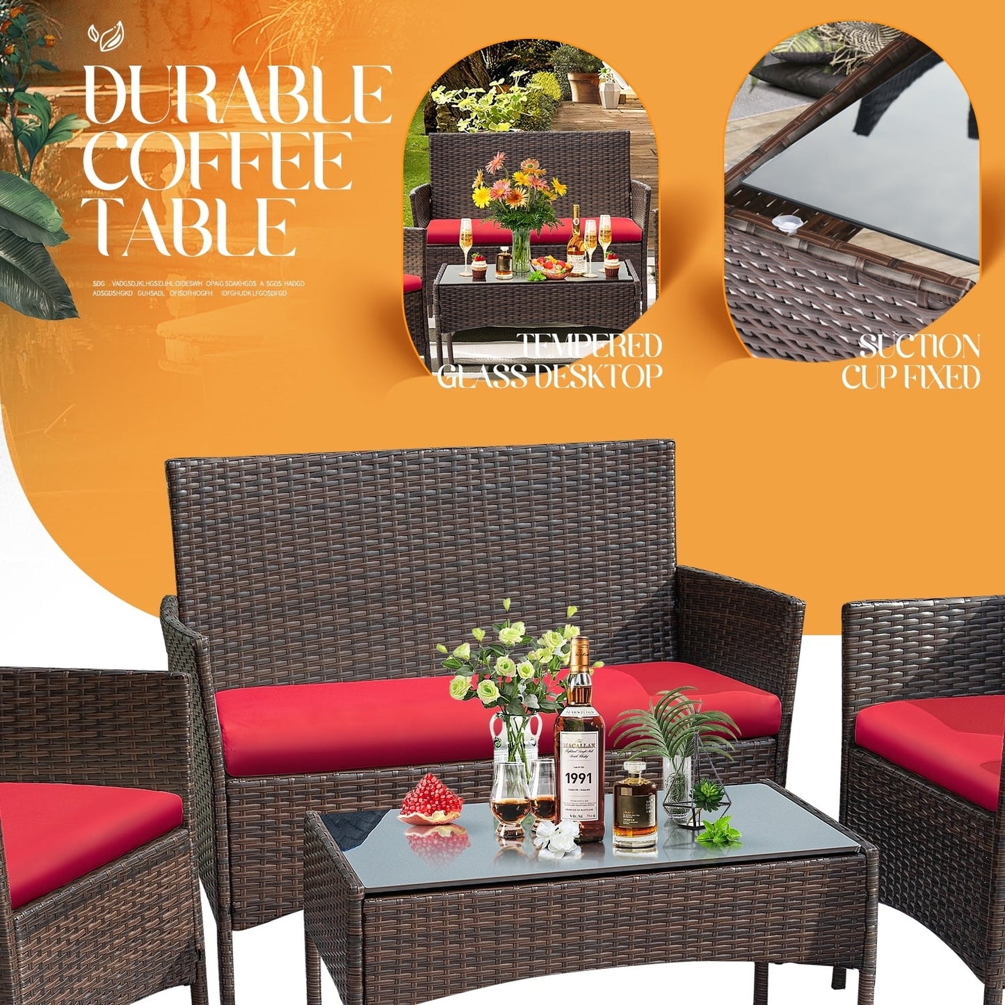 Set da esterno per patio Homall in rattan PE da 4 pezzi