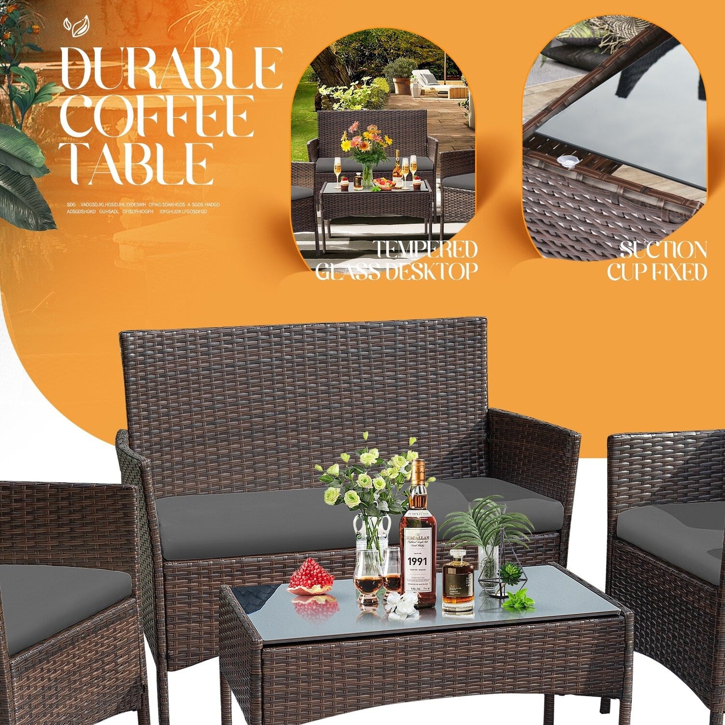 Set da esterno per patio Homall in rattan PE da 4 pezzi