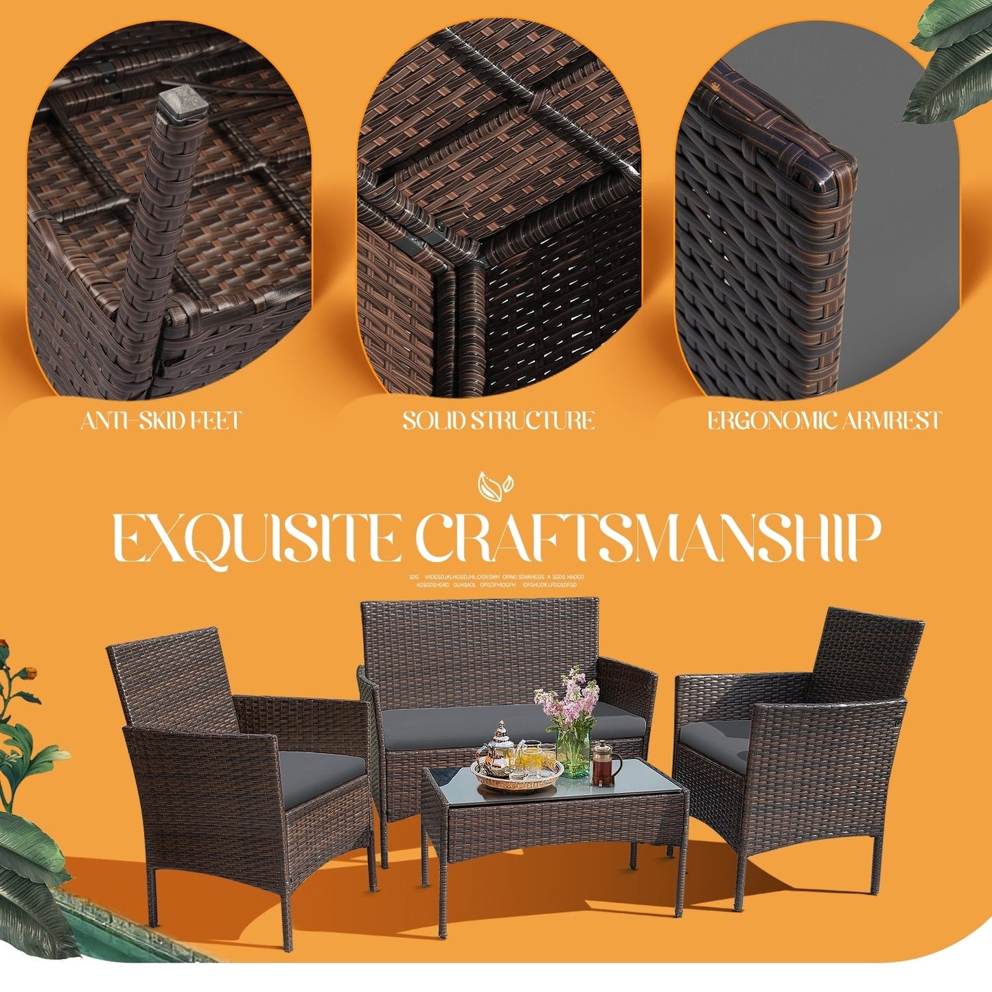 Set da esterno per patio Homall in rattan PE da 4 pezzi