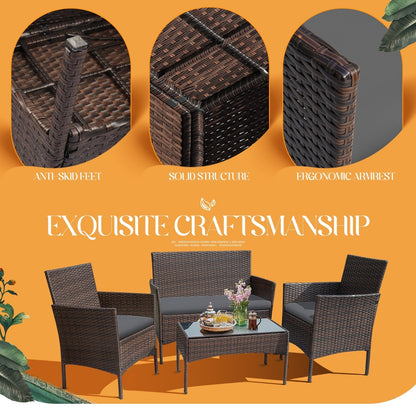 Set da esterno per patio Homall in rattan PE da 4 pezzi
