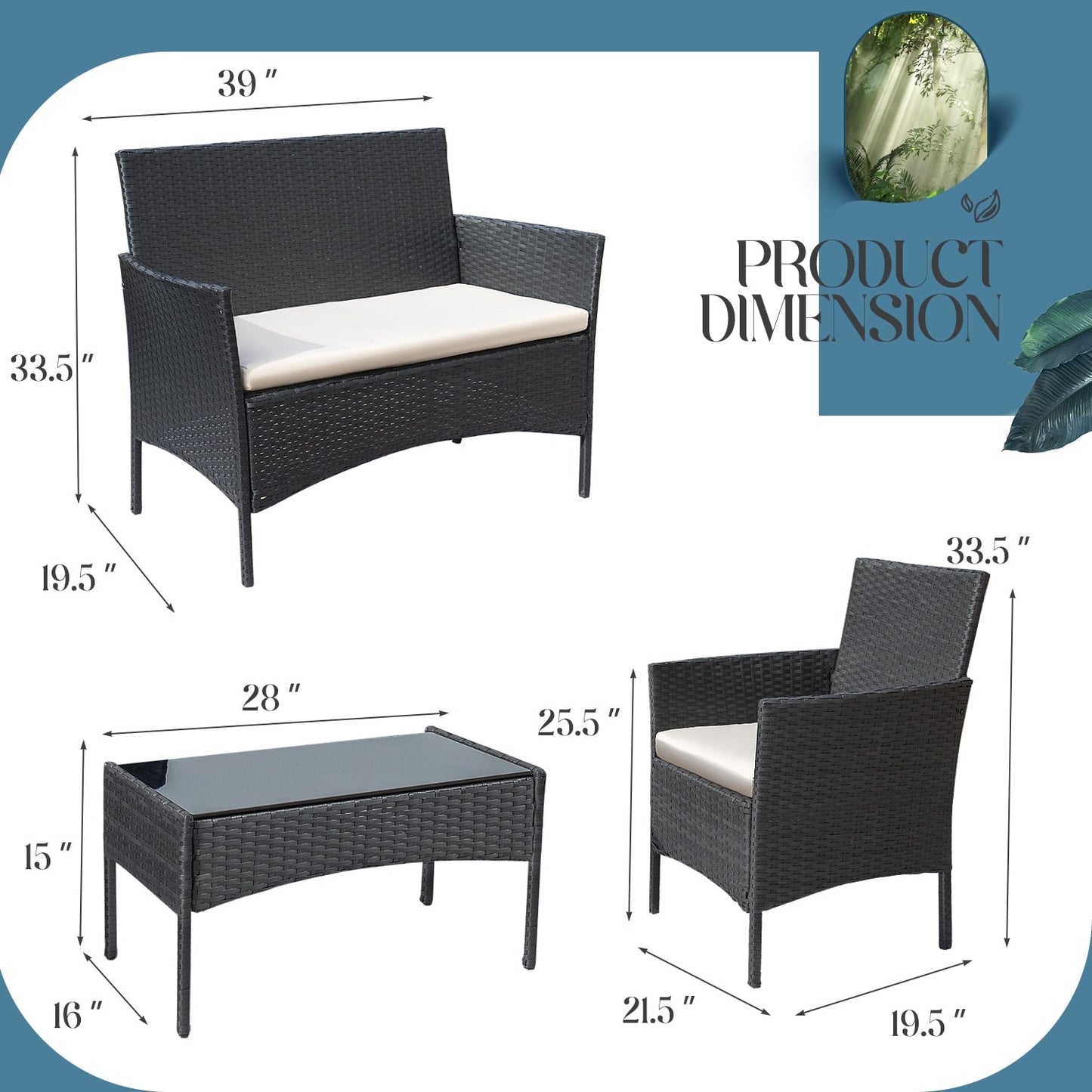Set da esterno per patio Homall in rattan PE da 4 pezzi