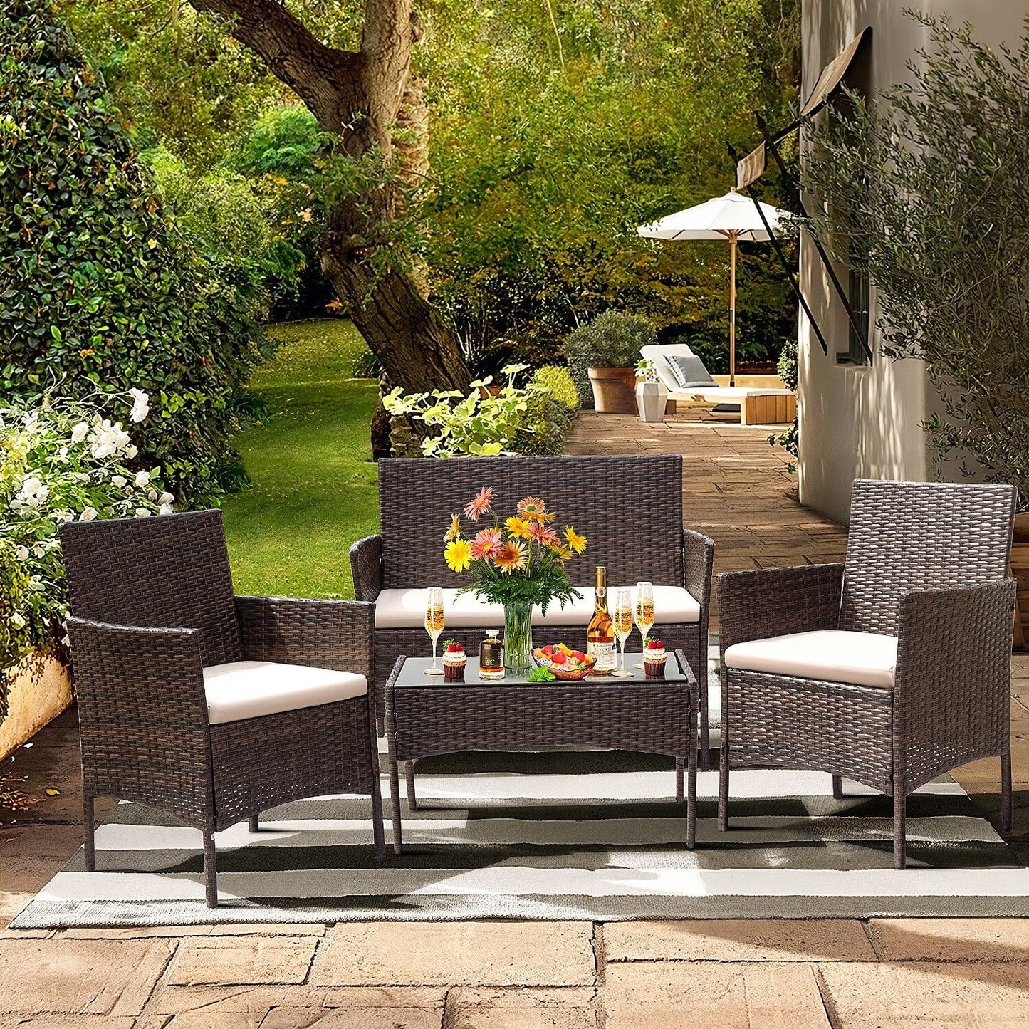 Set da esterno per patio Homall in rattan PE da 4 pezzi