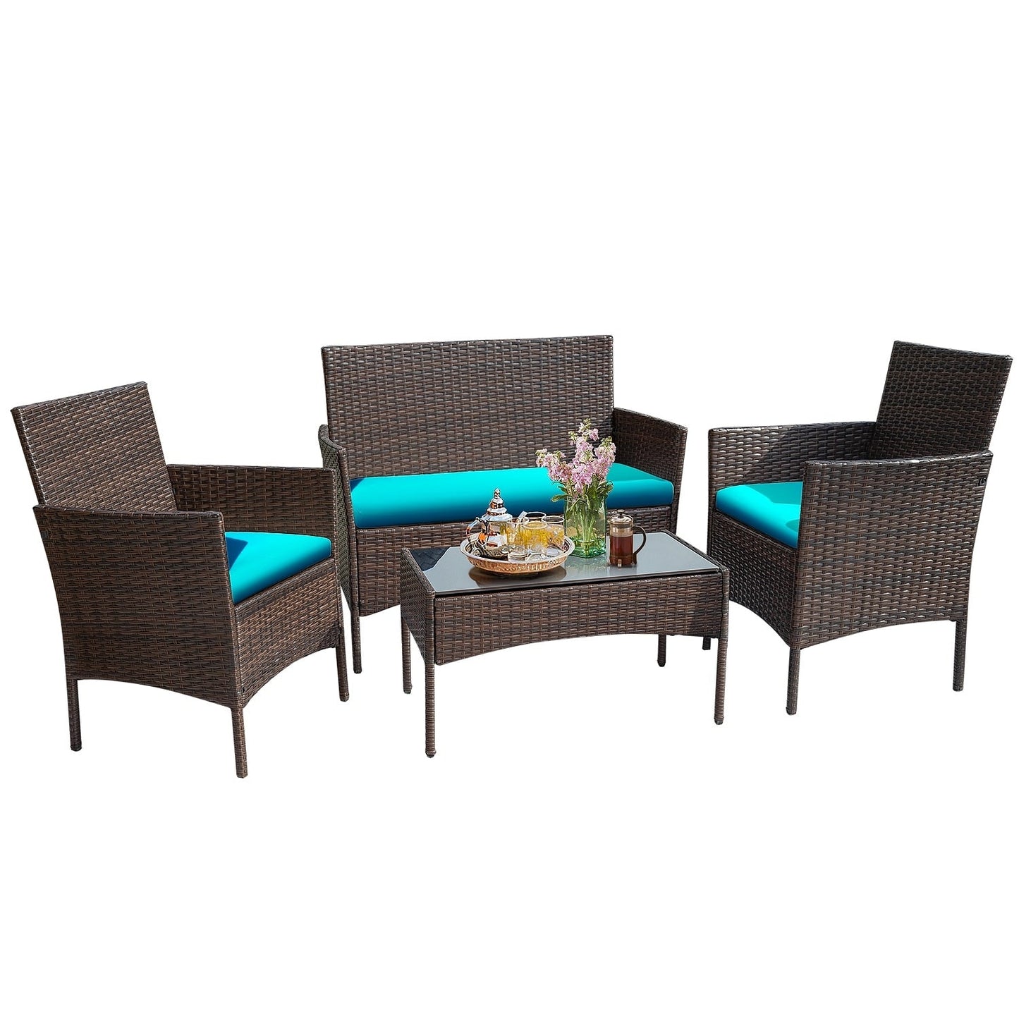 Set da esterno per patio Homall in rattan PE da 4 pezzi
