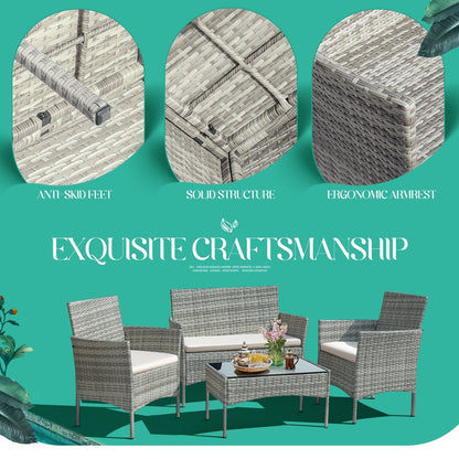 Set da esterno per patio Homall in rattan PE da 4 pezzi