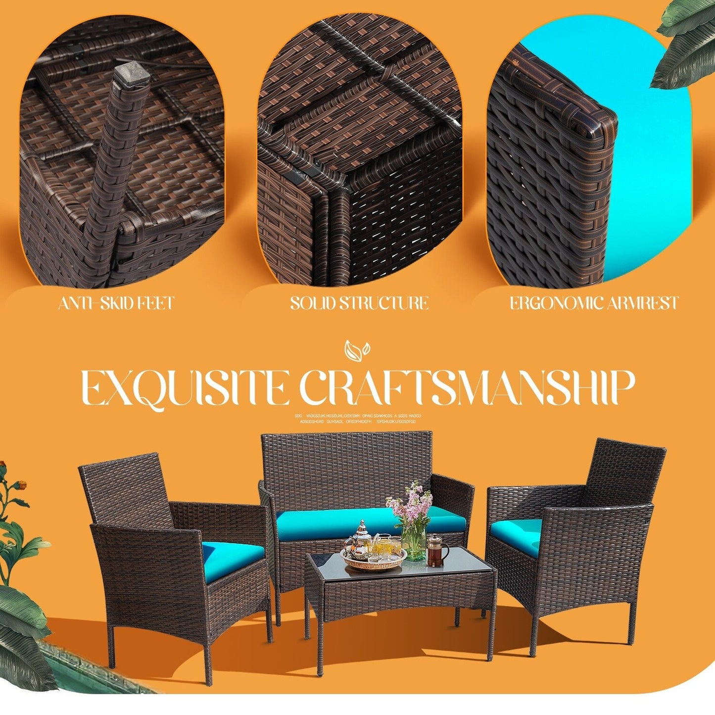 Set da esterno per patio Homall in rattan PE da 4 pezzi