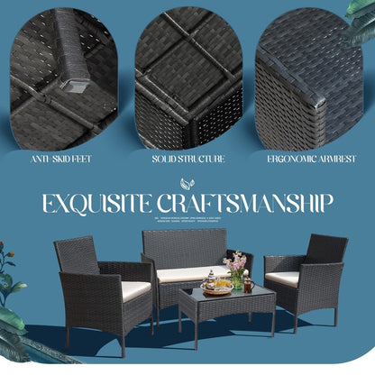 Set da esterno per patio Homall in rattan PE da 4 pezzi