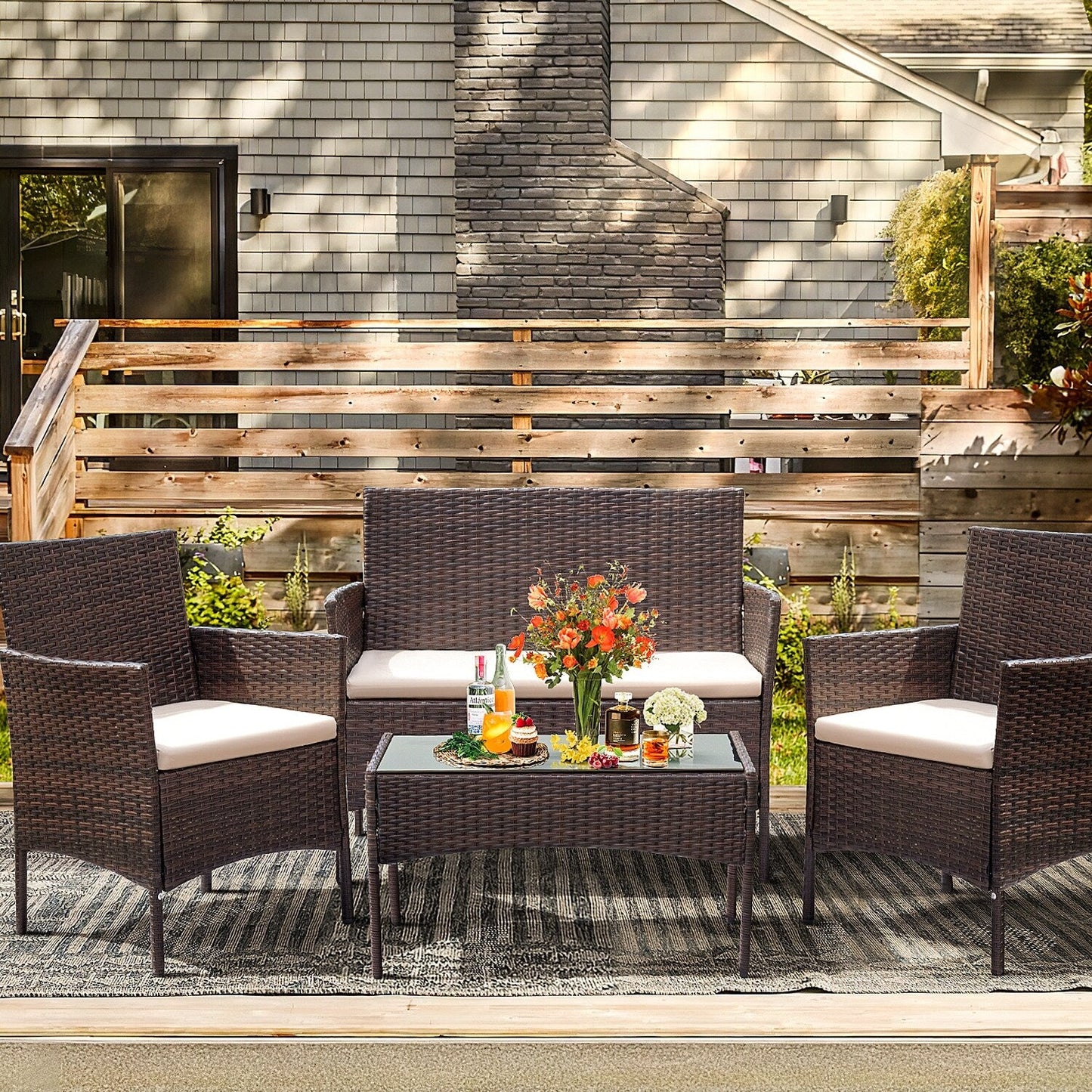 Set da esterno per patio Homall in rattan PE da 4 pezzi