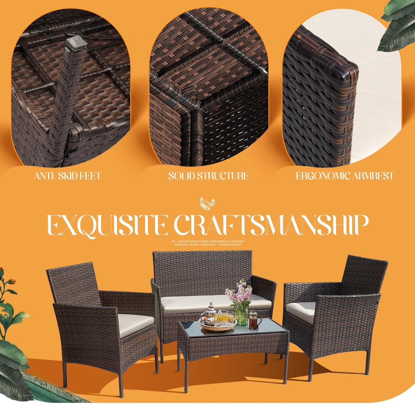 Set da esterno per patio Homall in rattan PE da 4 pezzi