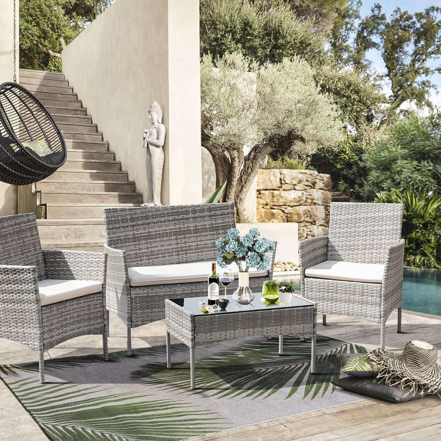 Set da esterno per patio Homall in rattan PE da 4 pezzi