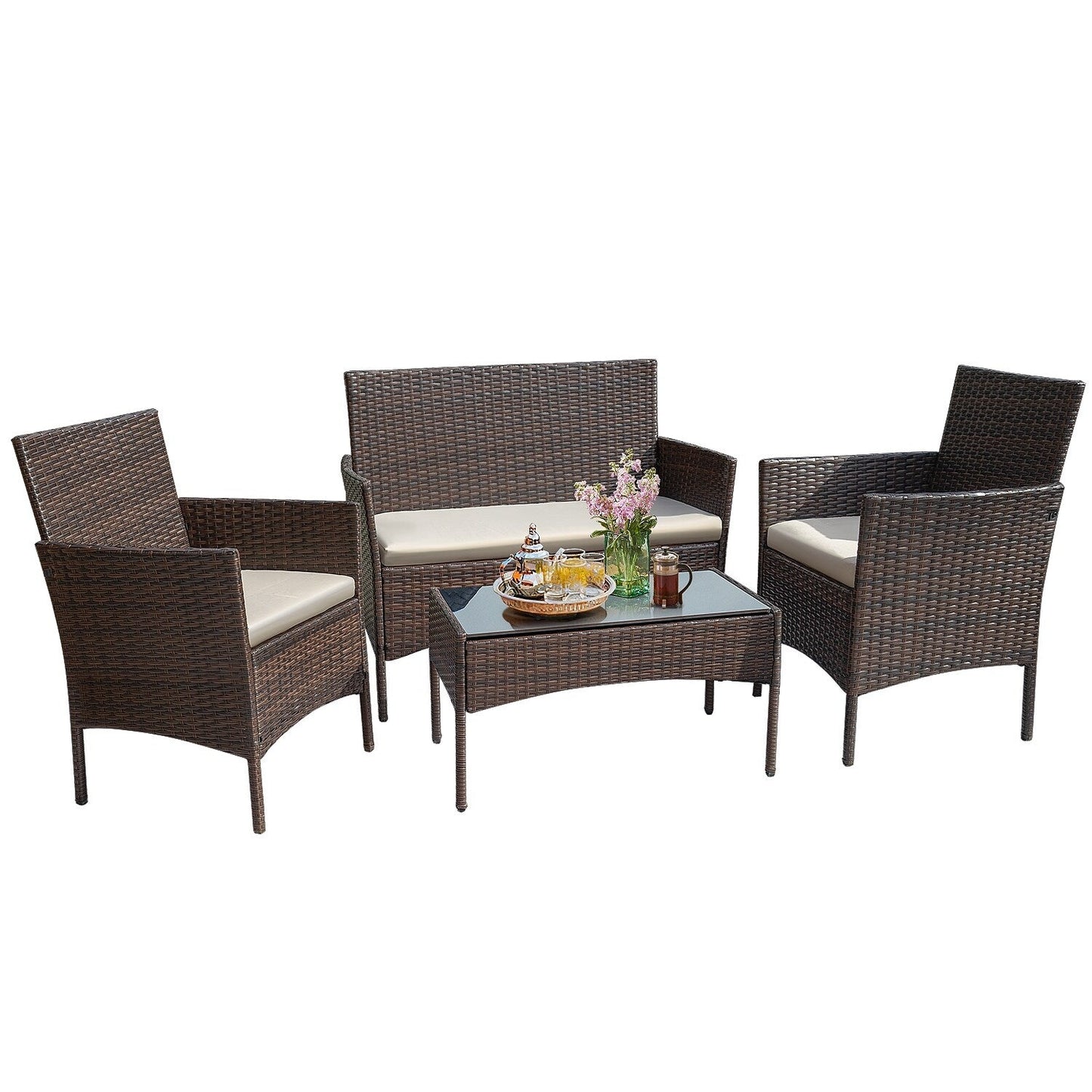 Set da esterno per patio Homall in rattan PE da 4 pezzi